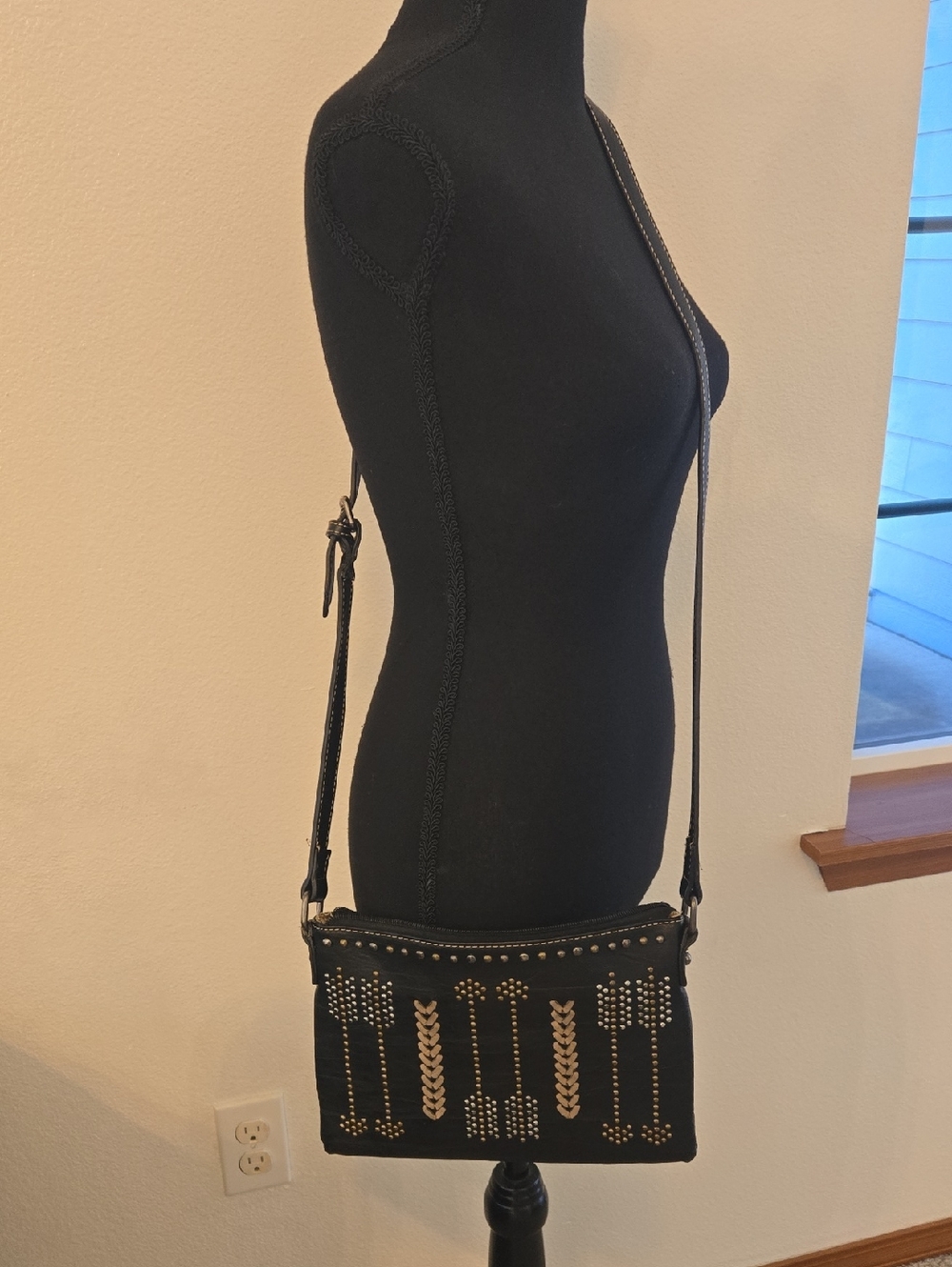 Montana West Black and Gold Studded Crossbody Bag